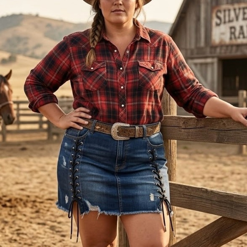 Love & Legend Premium Denim Lace Up Side Grommet Skirt Plus Size 18 Cowgirl Boho